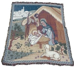 Nativity Scene Mary Joseph Jesus Christmas Christian Holiday Tapestry Throw